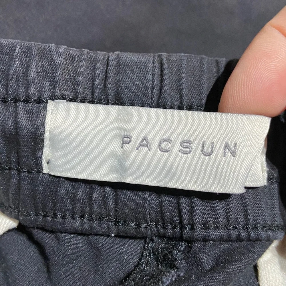 PacSun Mens Baggy Cargo Pants Black Elastic Waist Medium Streetwear Y2K Skater